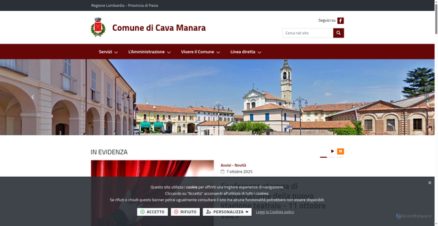 Security scan screenshot of https://www.comune.cavamanara.pv.it/it-it/home