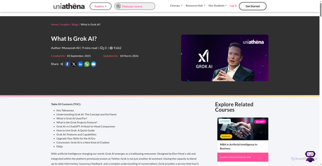 Security scan screenshot of https://uniathena.com/what-is-grok-ai