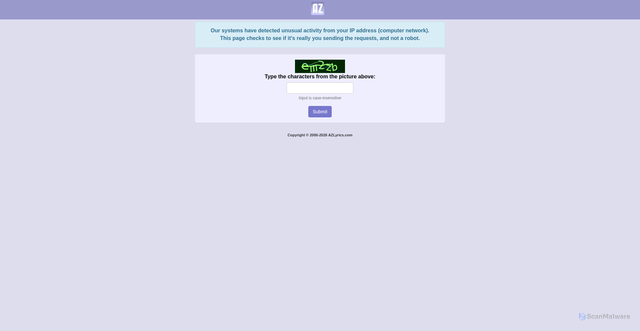 Security scan screenshot of https://www.azlyrics.com/lyrics/katseye/internetgirl.html