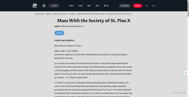 Security scan screenshot of https://www.ewtn.com/catholicism/library/mass-with-the-society-of-st-pius-x-4582