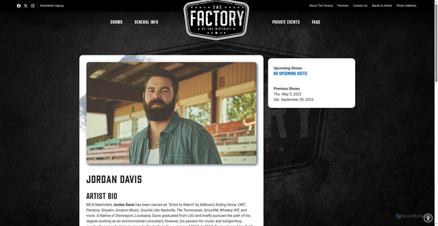 Security scan screenshot of https://www.thefactorystl.com/artist/jordan-davis/