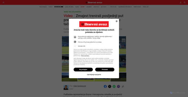 Security scan screenshot of https://avaz.ba/sport/nogomet/1053495/video-zmajevi-trenirali-posljednji-put-pred-ameriku-otisli-na-najudaljeniju-tacku-od-kamera