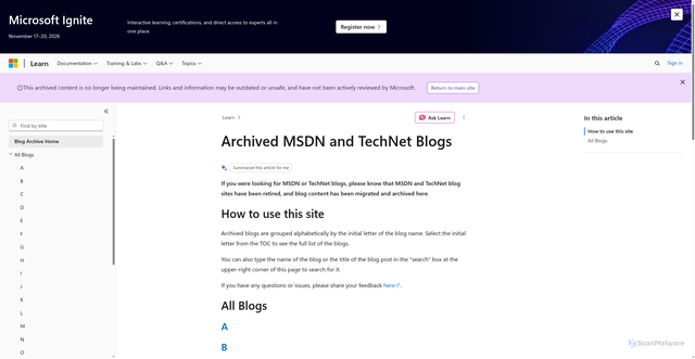 Security scan screenshot of https://blogs.msdn.microsoft.com