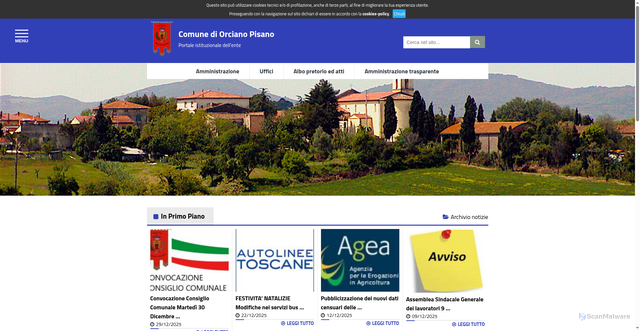 Security scan screenshot of https://www.comune.orcianopisano.pi.it/homepage