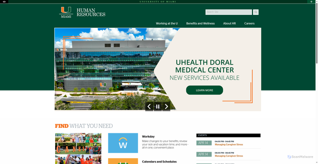 Security scan screenshot of https://hr.miami.edu