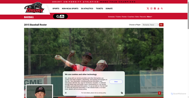 Security scan screenshot of https://drurypanthers.com/sports/baseball/roster/trevor-richards/2314