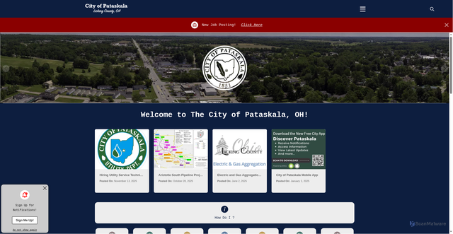 Security scan screenshot of https://cityofpataskalaohio.gov/