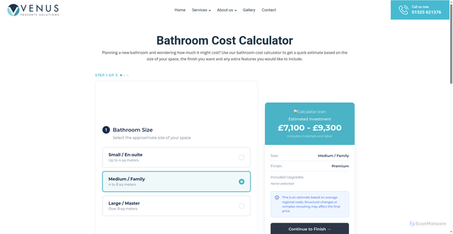 Security scan screenshot of https://venus-solutions.pages.dev/bathroom-cost-calculator/