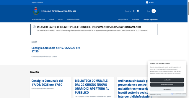 Security scan screenshot of https://www.comune.vizzolopredabissi.mi.it