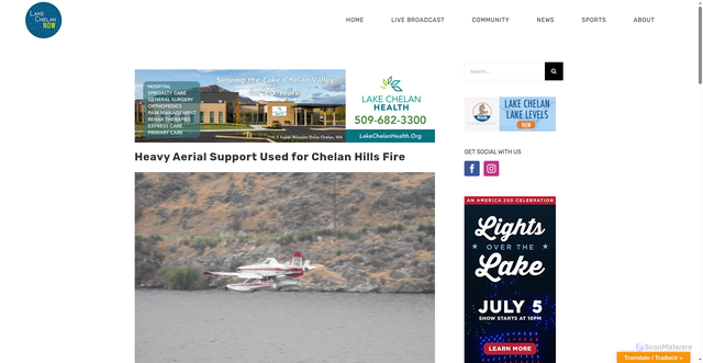 Security scan screenshot of https://lakechelannow.com/heavy-aerial-support-used-for-chelan-hills-fire/
