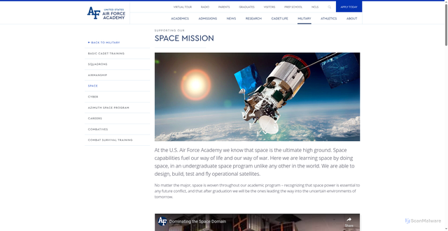 Security scan screenshot of https://www.usafa.edu/military/space/