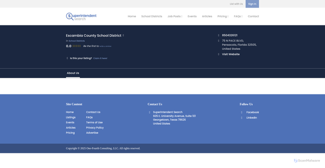 Security scan screenshot of https://superintendentsearch.net/listing/escambia-county-school-district.html