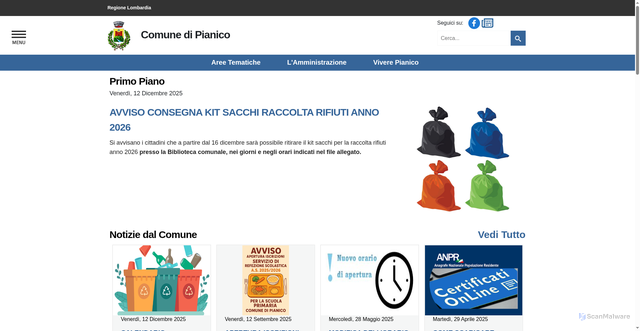Security scan screenshot of https://www.comune.pianico.bg.it/