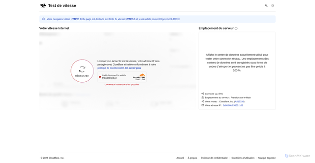Security scan screenshot of https://ivory-fern-2b43.pages.dev/fr-fr