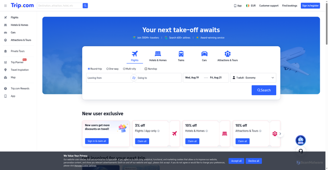 Security scan screenshot of https://ie.trip.com