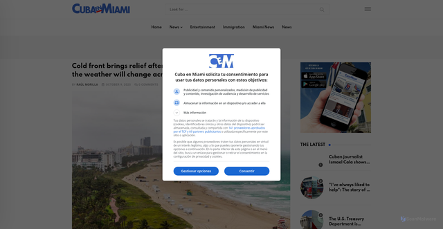 Security scan screenshot of https://www.cubaenmiami.com/en/frente-frio-trae-alivio-tras-semanas-de-calor-extremo-asi-cambiara-el-clima-en-todo-el-estado/