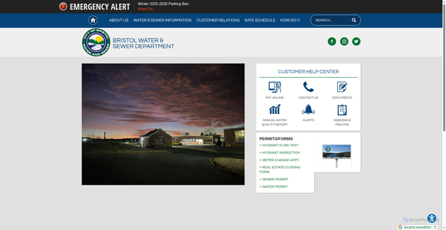 Security scan screenshot of https://www.bristolctwatersewer.gov/
