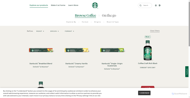 Security scan screenshot of https://www.starbucksathome.com/products