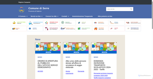 Security scan screenshot of https://www.comune.serre.sa.it/
