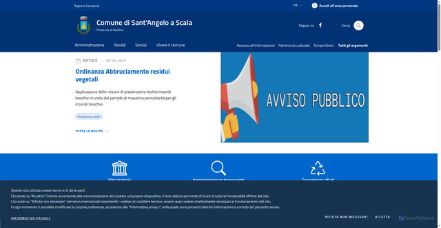 Security scan screenshot of https://www.comune.santangeloascala.av.it/