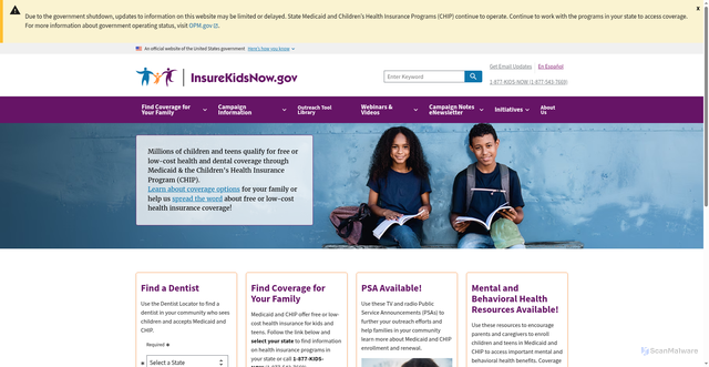 Security scan screenshot of https://www.insurekidsnow.gov/