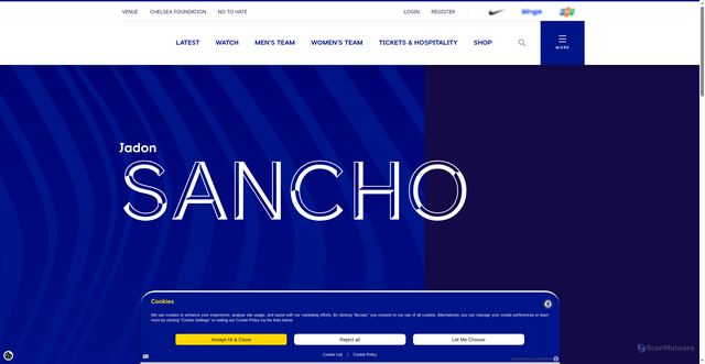 Security scan screenshot of https://www.chelseafc.com/en/teams/profile/jadon-sancho