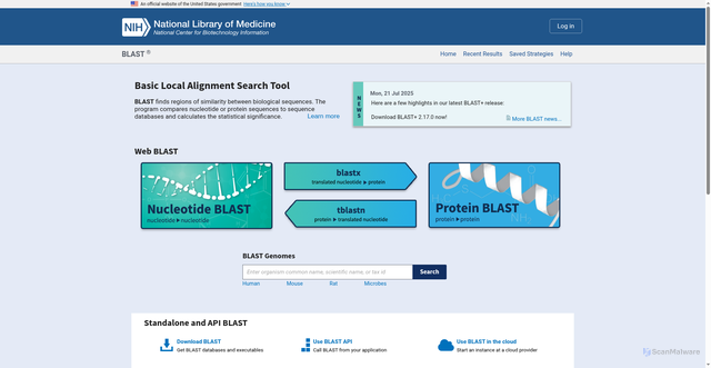 Security scan screenshot of https://blast.ncbi.nlm.nih.gov