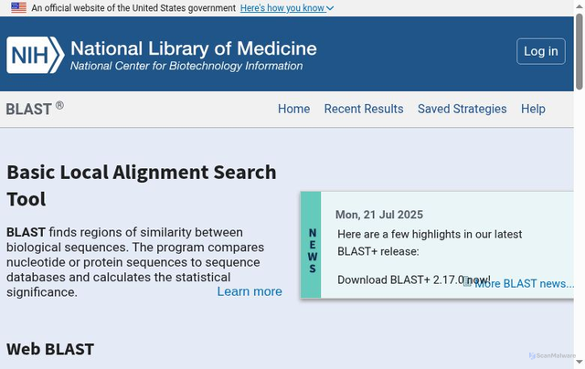Security scan screenshot of https://blast.ncbi.nlm.nih.gov
