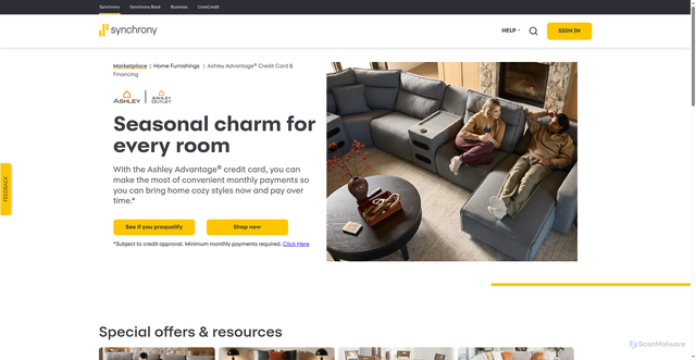 Security scan screenshot of https://www.synchrony.com/marketplace/partner?market=homefurnishings&store=ashley