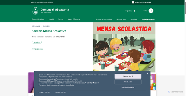 Security scan screenshot of https://www.comune.abbasanta.or.it/