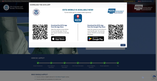 Security scan screenshot of https://esta.cbp.dhs.gov/esta/