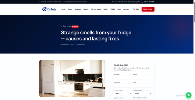 Security scan screenshot of https://fixtechappliancesrepair.online/blog/fridge-strange-smells