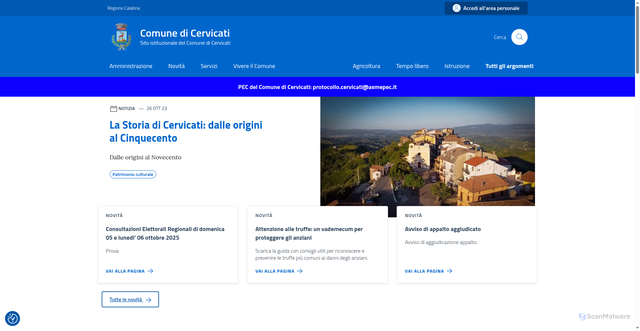 Security scan screenshot of https://www.comune.cervicati.cs.it/