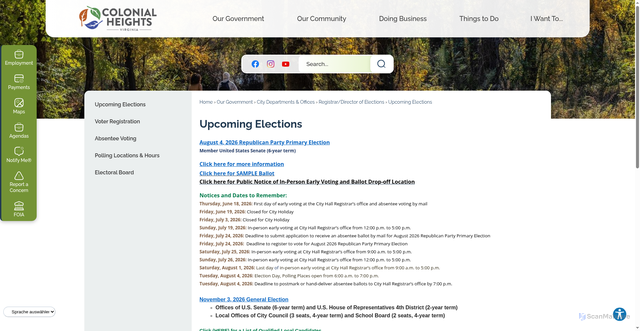 Security scan screenshot of https://www.colonialheightsva.gov/332/Upcoming-Elections