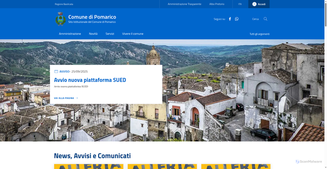 Security scan screenshot of https://www.comune.pomarico.mt.it/