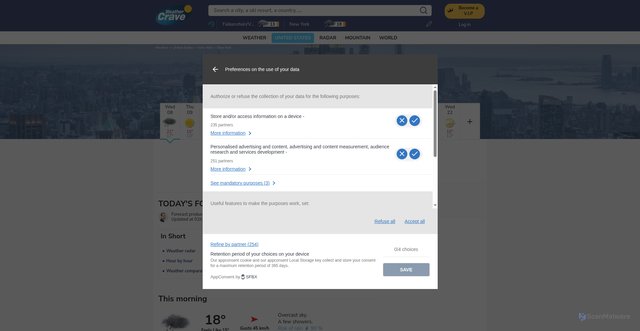 Security scan screenshot of https://www.weathercrave.com/weather-forecast-united-states/city-929/weather-forecast-new-york-today