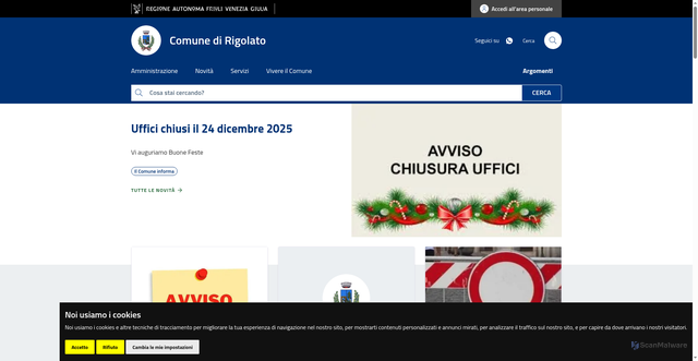 Security scan screenshot of https://www.comune.rigolato.ud.it/