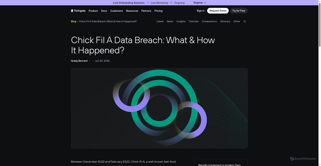 Security scan screenshot of https://www.twingate.com/blog/tips/Chick%20Fil%20A-data-breach