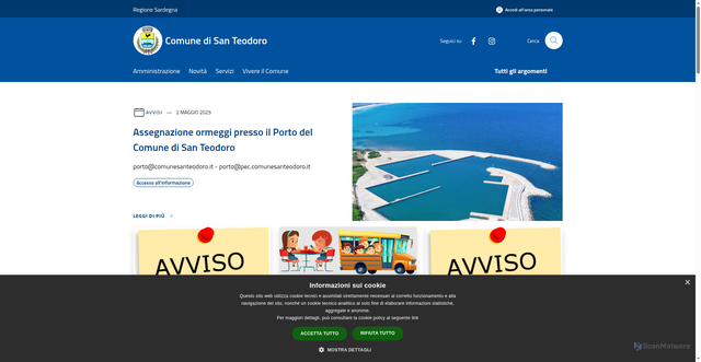Security scan screenshot of https://www.comune.santeodoro.ss.it/it