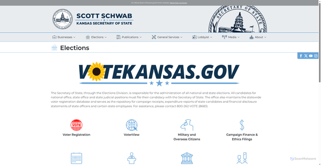 Security scan screenshot of https://sos.ks.gov/elections/elections.html