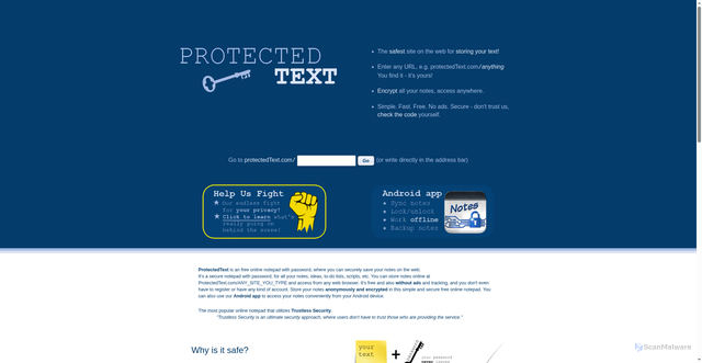 Security scan screenshot of https://www.protectedtext.com