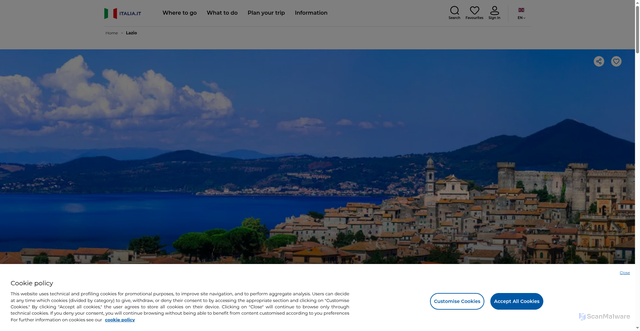 Security scan screenshot of https://www.italia.it/en/lazio