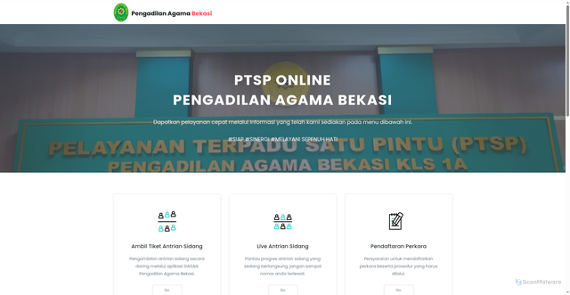 Security scan screenshot of https://ptsponline.pa-bekasi.go.id/