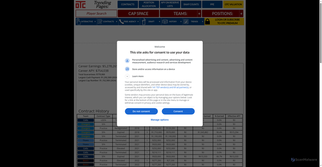 Security scan screenshot of https://overthecap.com/player/michael-badgley/7150