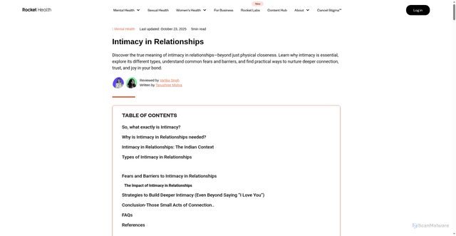 Security scan screenshot of https://www.rockethealth.app/blog/intimacy-in-relationships/