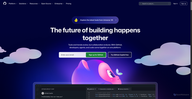 Security scan screenshot of https://github.com