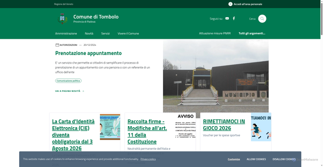 Security scan screenshot of https://www.comune.tombolo.pd.it