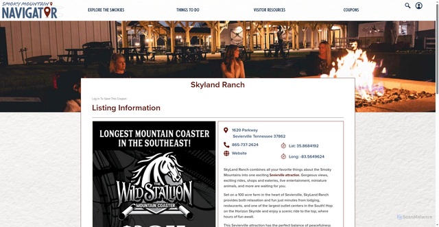 Security scan screenshot of https://www.smokymountainnavigator.com/directory/listing/skyland-ranch/