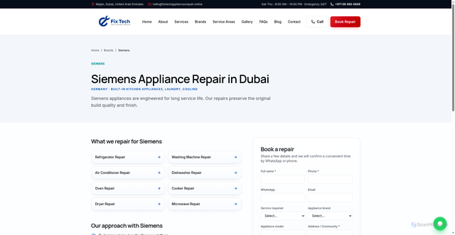 Security scan screenshot of https://fixtechappliancesrepair.online/brands/siemens