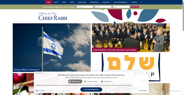Security scan screenshot of https://chiefrabbi.org/